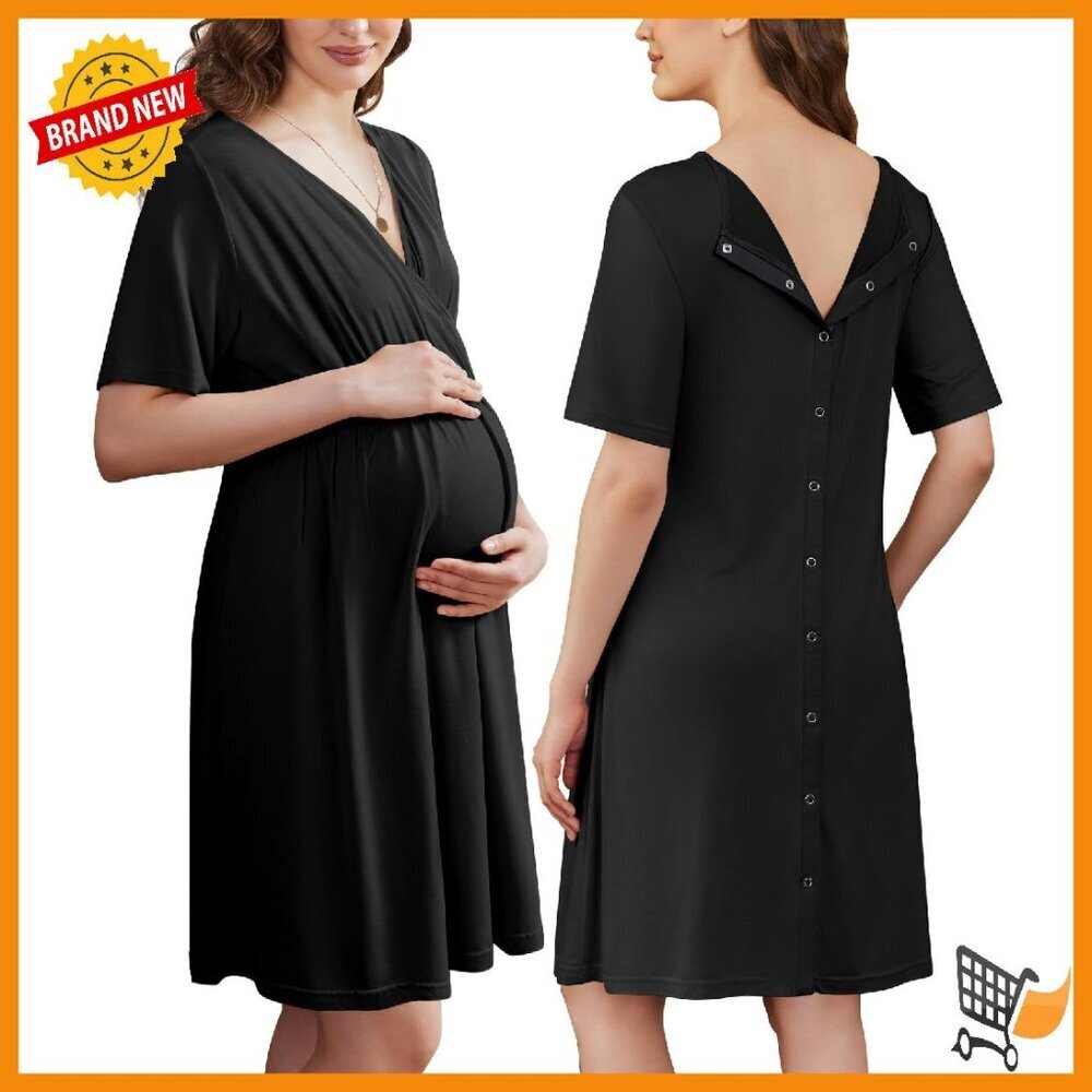 Short Sleeve Maternity Nursing Dress Hospital Gown S-XXL